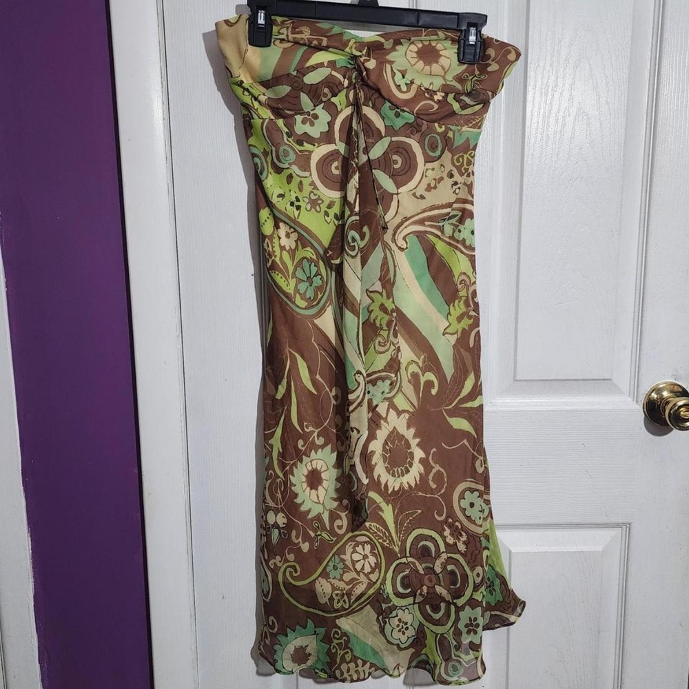 Y2K Green & Brown Paisley Silk Dress